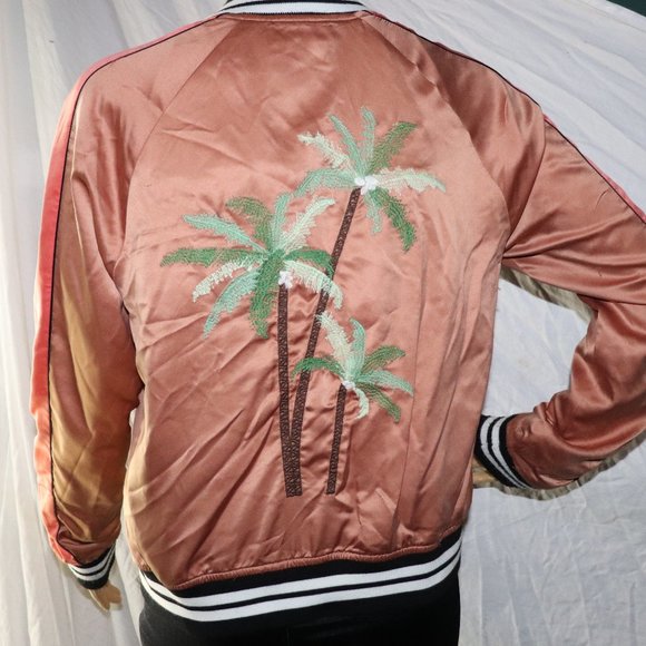 Mossimo Palm tree Tropical Flower Satin Jacket SM - Picture 7 of 9